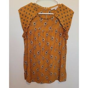Loft Womens Floral Boho Short Sleeve Top Keyhole Back Size Small